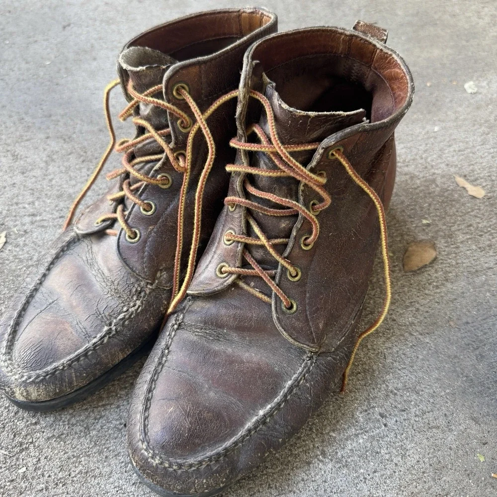 Vintage LL Bean Maine Guide Shoes Leather Moc Toe Made in USA - Size 10 E